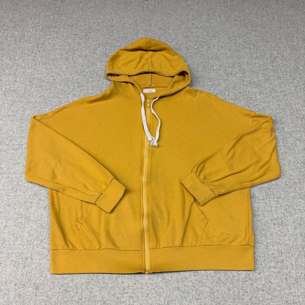 Design by S.F Zip Up Hoodie Mustard Yellow Size L Large Pocket Drawstring Casual